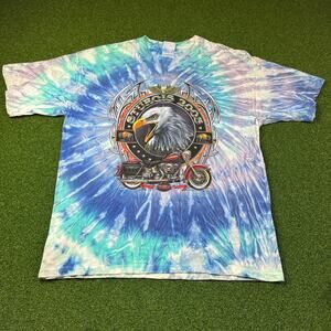 Vintage Y2K Blue Tie Dye Sturgis Bike Week Front/Back Hit Graphic T Shirt Sz XL